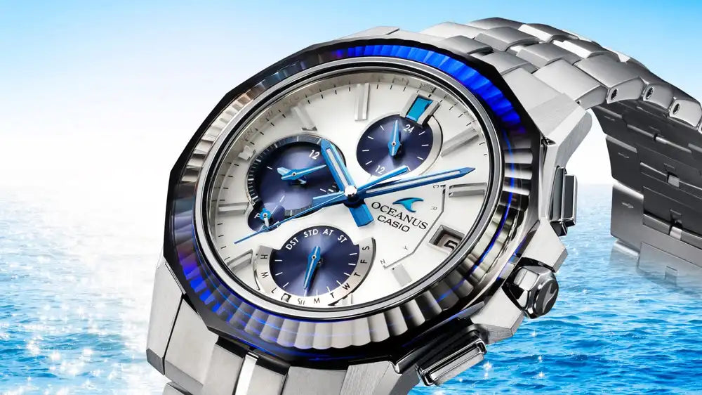 Casio OCEANUS Manta OCW-S6000PB-7AJR Platinum Blue Limited Edition Chronograph Solar Radio Wave Bluetooth Men's Wristwatch - The Japanese Factory
