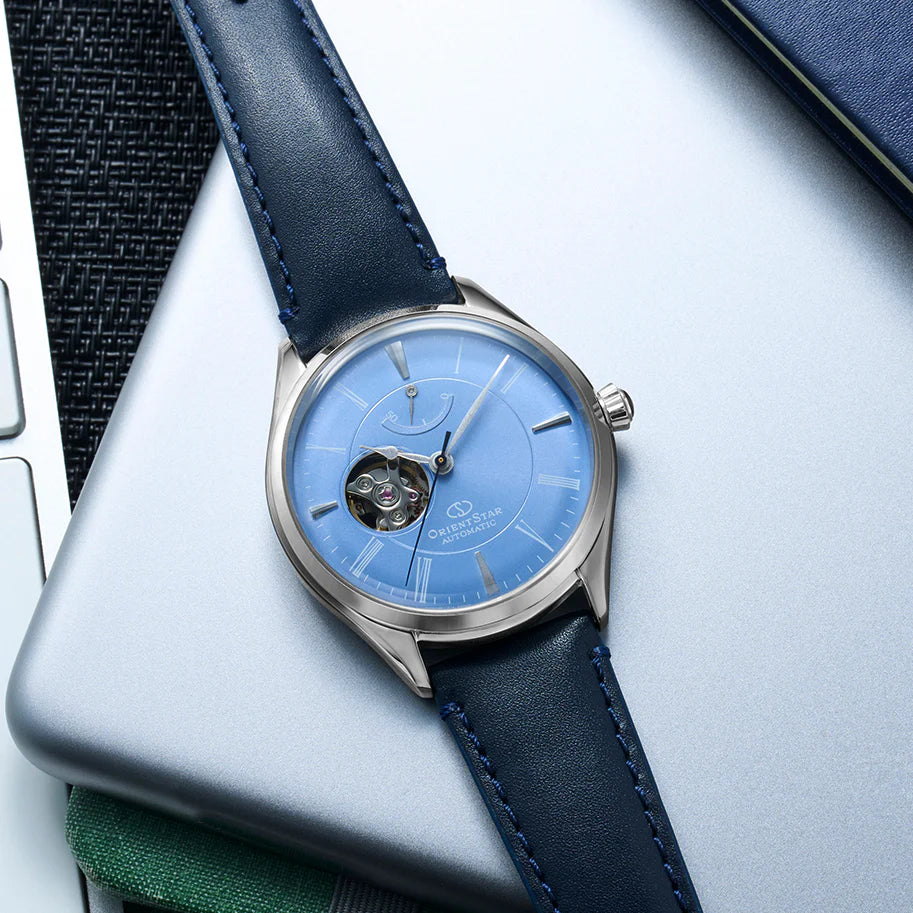Orient Star Open Heart Light Blue RE-AT0203L Men's Wristwatch - The Japanese Factory
