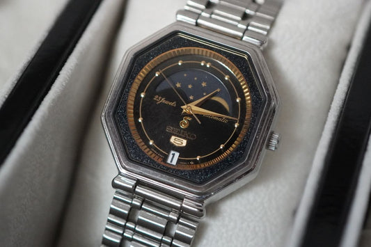 Vintage Seiko 5 Moon Phase 6347-5000 October 1986 Suwa Dial Automatic Men's Wristwatch - The Japanese Factory