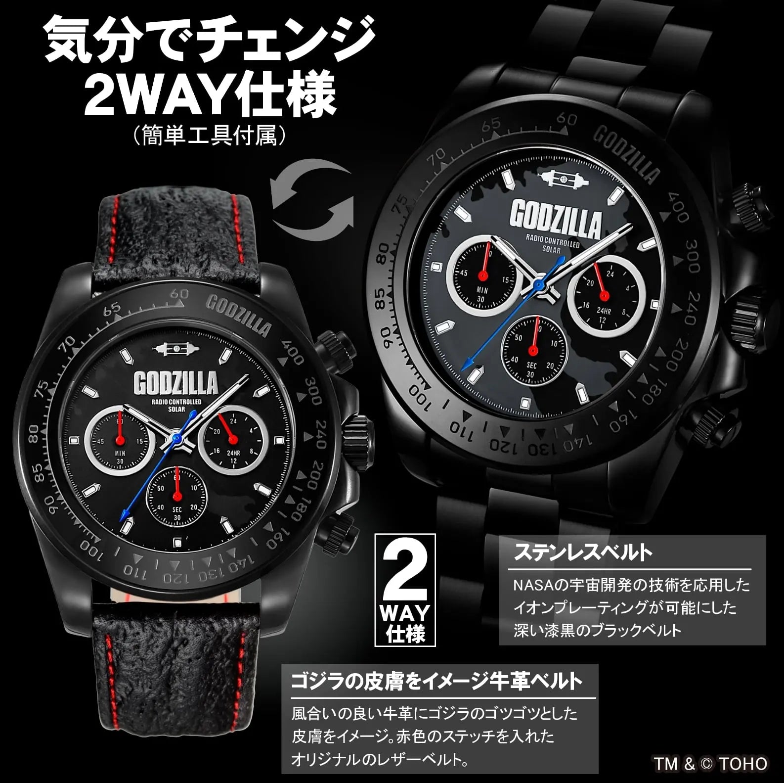 Godzilla Premium Limited Edition Solar Radio Chronograph Watch 1954 Pieces Japanese Wristwatch FULTON