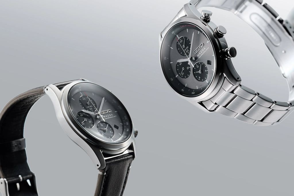 MAZDA x Seiko Chronograph Wristwatch BF9504 Grey Dial Curve Hardlex