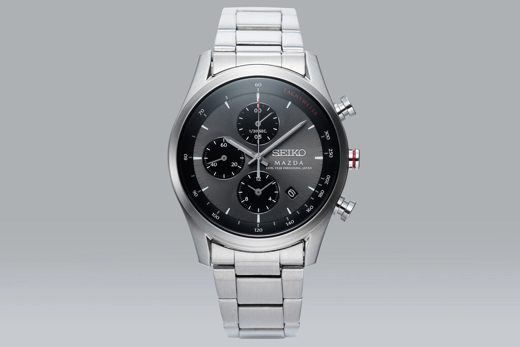 MAZDA x Seiko Chronograph Wristwatch BF9504 Grey Dial Curve Hardlex