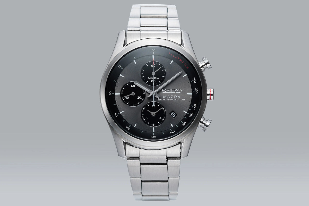 MAZDA x Seiko Chronograph Wristwatch BF9504 Grey Dial Curve Hardlex