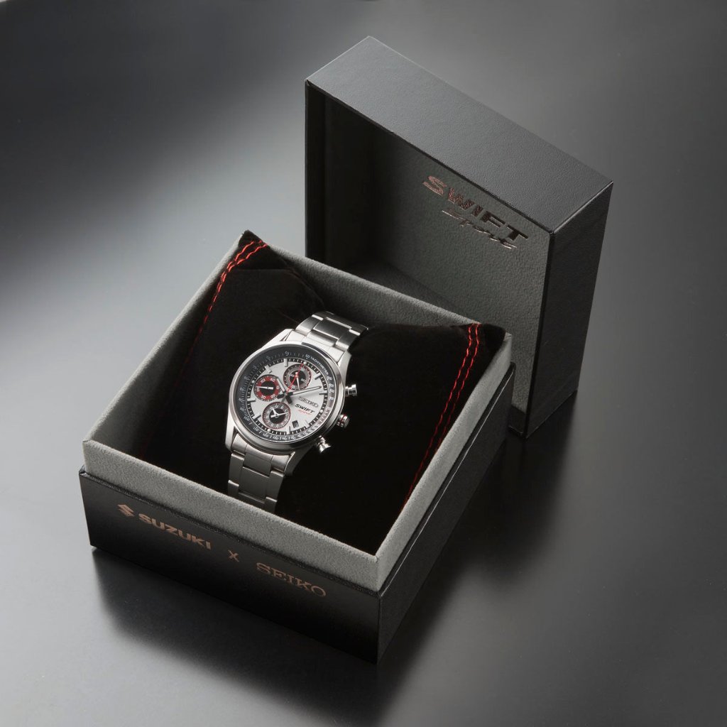 Suzuki Swift Sport x Seiko Chronograph Watch Premium Silver Limited Edition Japanese Wristwatch