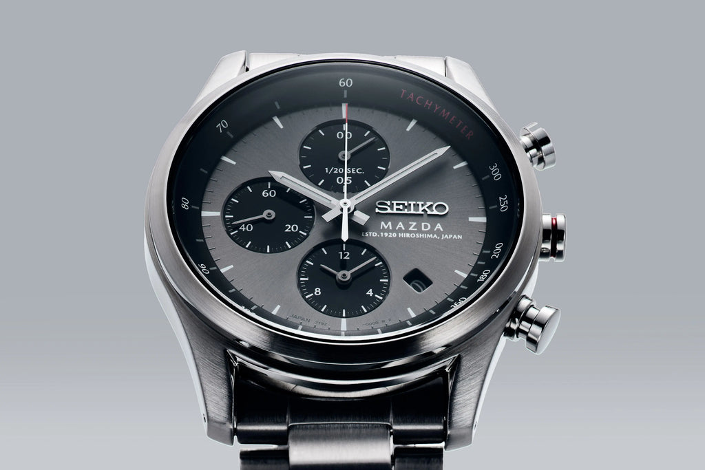 MAZDA x Seiko Chronograph Wristwatch BF9504 Grey Dial Curve Hardlex