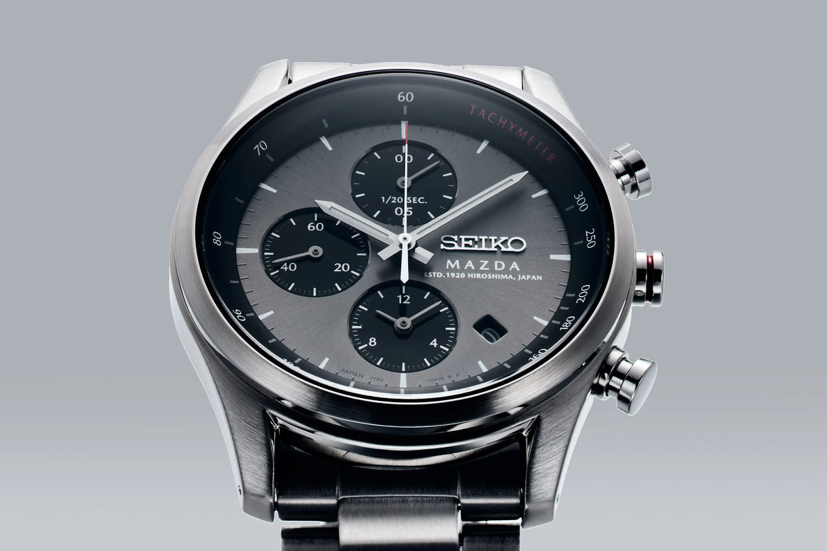 MAZDA x Seiko Chronograph Wristwatch BF9504 Grey Dial Curve Hardlex