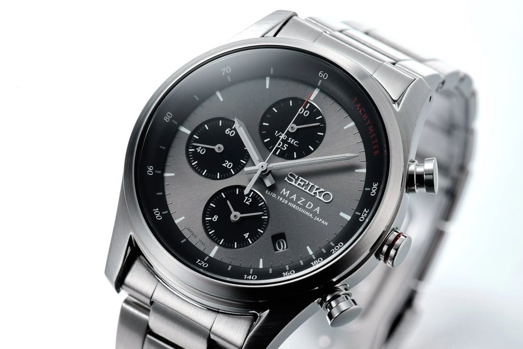 MAZDA x Seiko Chronograph Wristwatch BF9504 Grey Dial Curve Hardlex