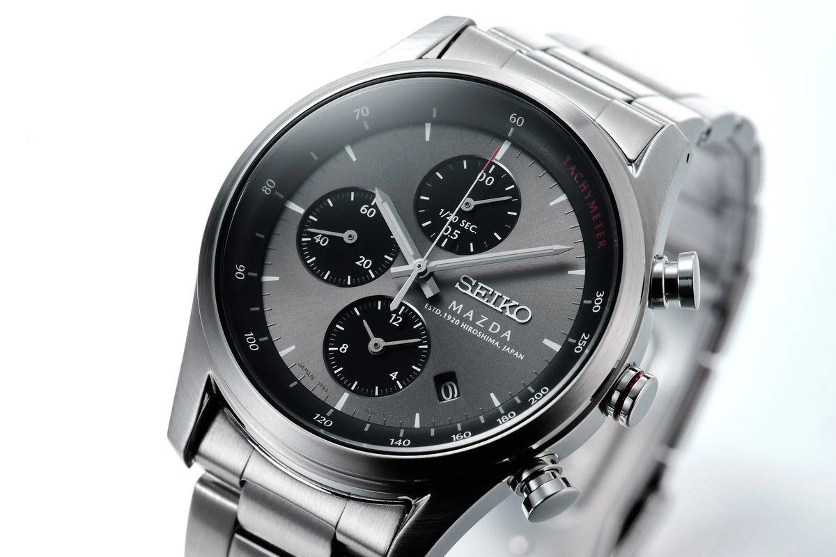 MAZDA x Seiko Chronograph Wristwatch BF9504 Grey Dial Curve Hardlex