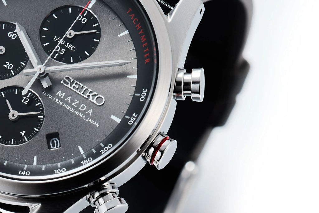 MAZDA x Seiko Chronograph Wristwatch BF9504 Grey Dial Curve Hardlex
