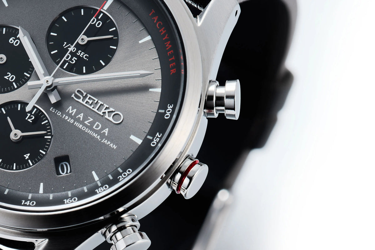 MAZDA x Seiko Chronograph Wristwatch BF9504 Grey Dial Curve Hardlex
