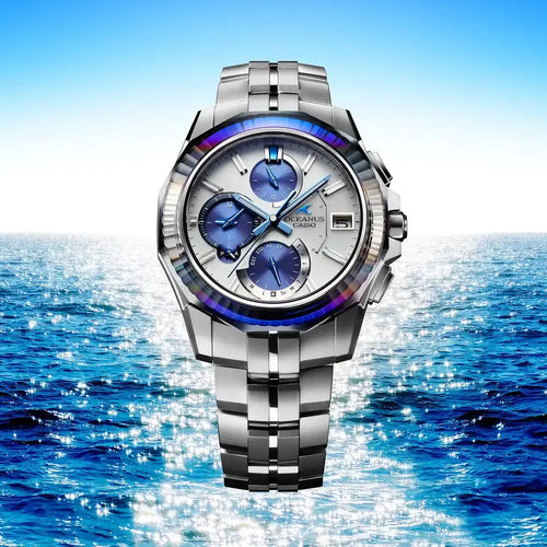 Casio OCEANUS Manta OCW-S6000PB-7AJR Platinum Blue Limited Edition Chronograph Solar Radio Wave Bluetooth Men's Wristwatch - The Japanese Factory