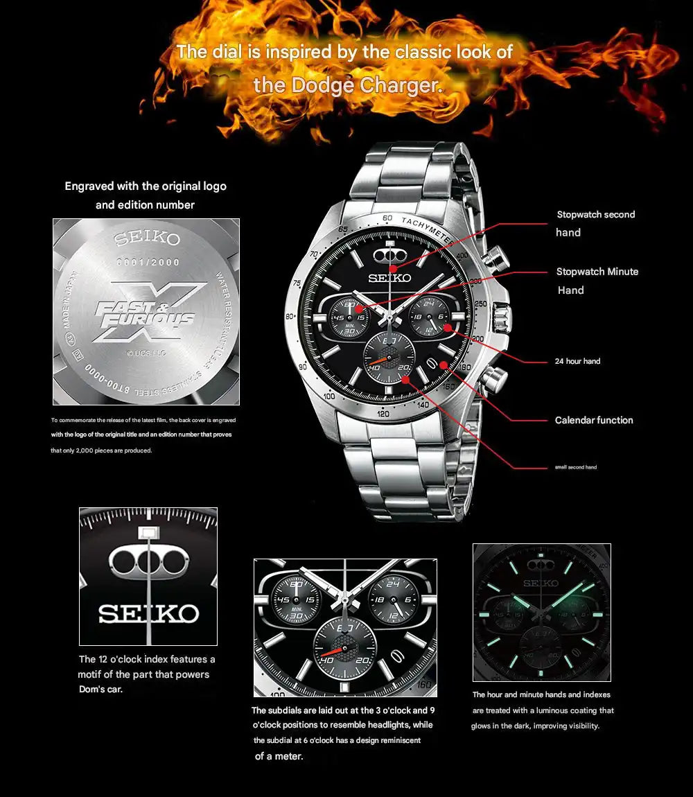 Fast & Furious Fast X Wild Speed: Fire Boost  x Seiko Collaboration Wristwatch Limited Edition - The Japanese Factory