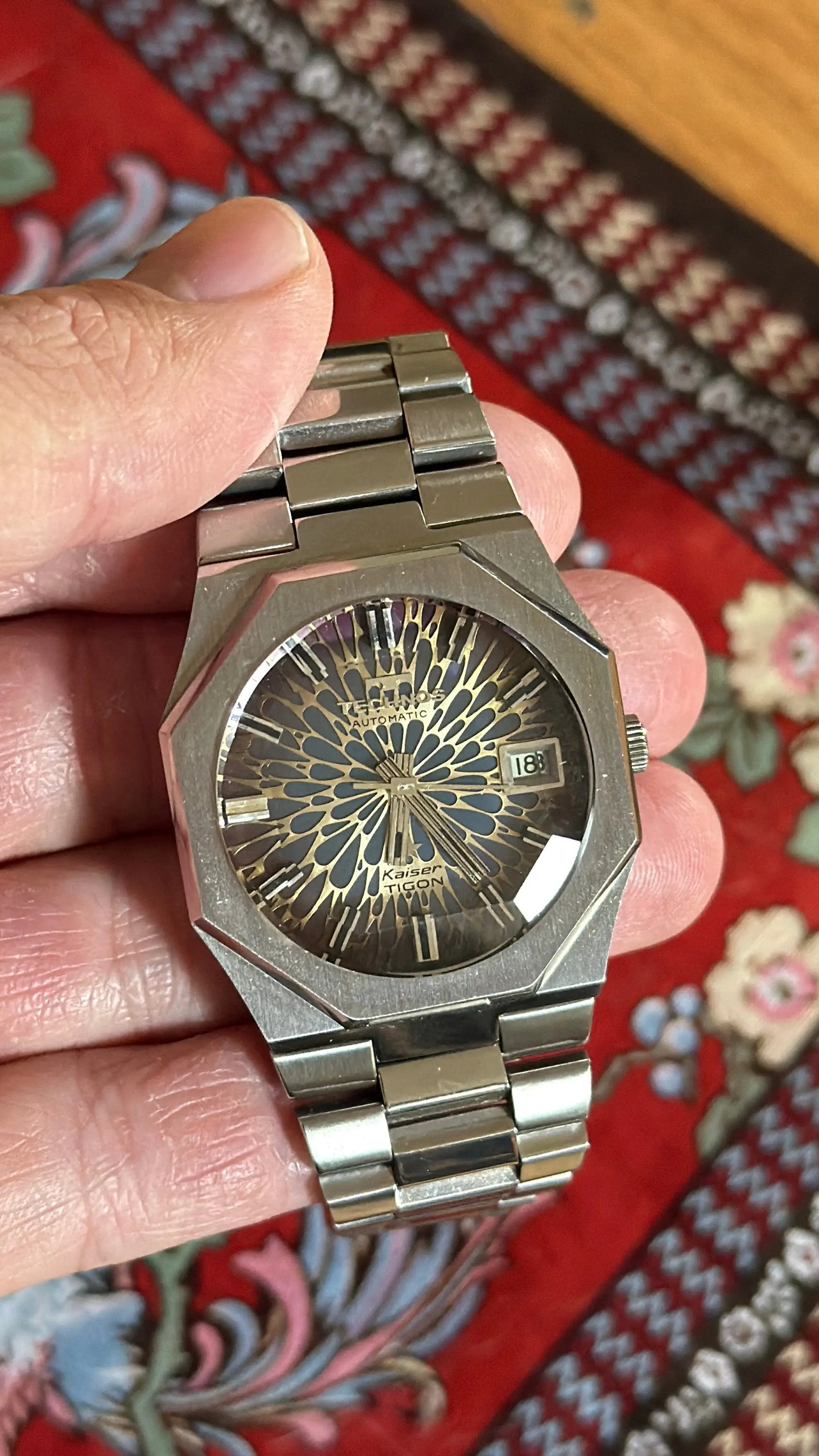 TECHNOS テクノス Kaiser TIGON vintage TECHNOS cut glass automatic watch 