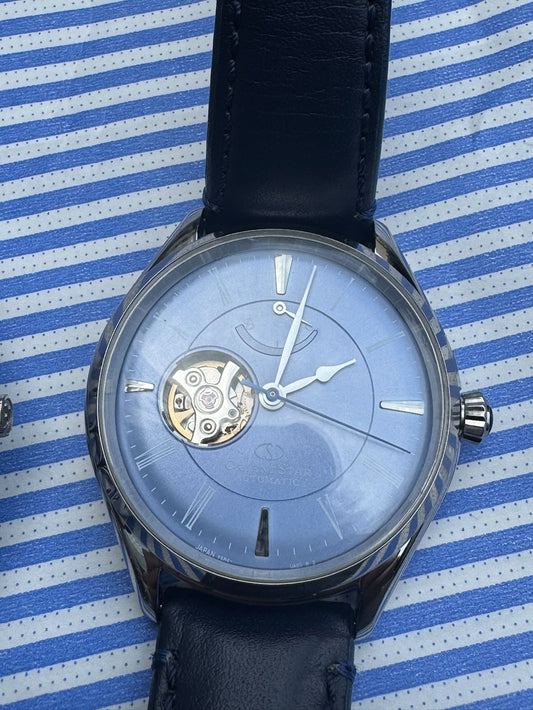 Orient Star Open Heart Light Blue RE-AT0203L Men's Wristwatch - The Japanese Factory