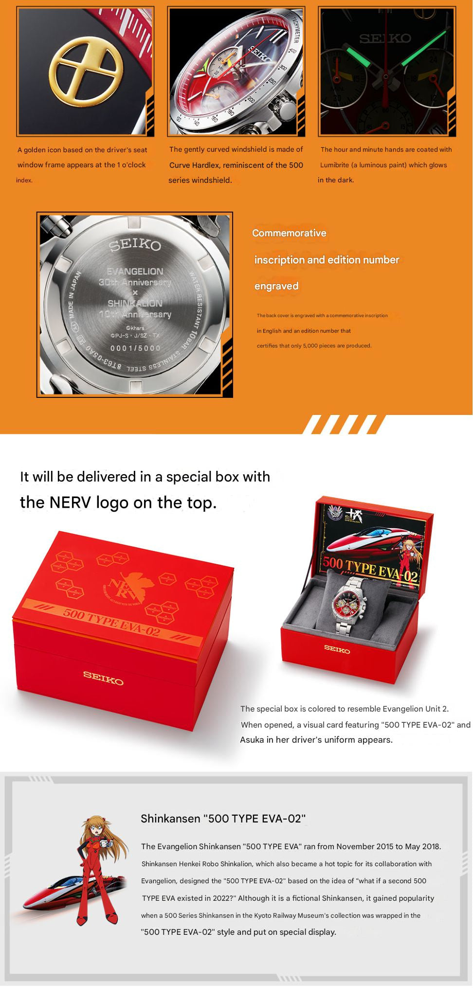 Seiko 500 TYPE EVA-02 Neon Genesis Evangelion 30th Anniversary x