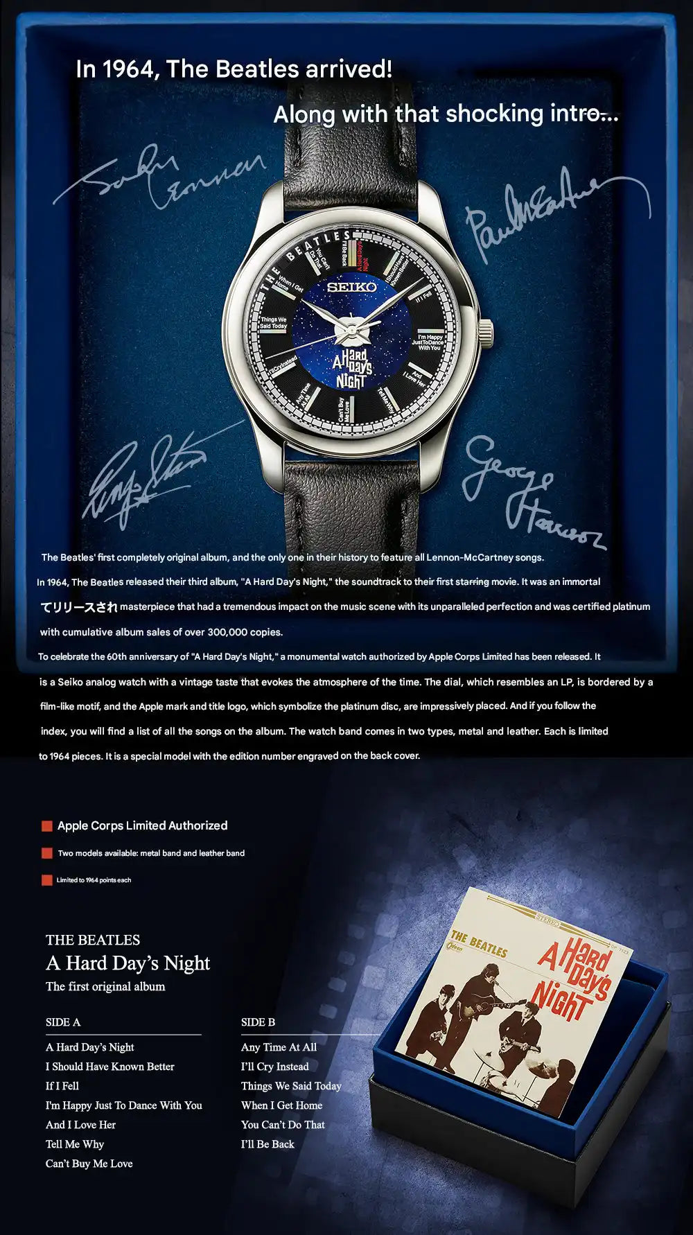 Seiko x The Beatles A Hard Day's Night 60th Anniversary Official Wristwatch Limited Edition - The Japanese Factory