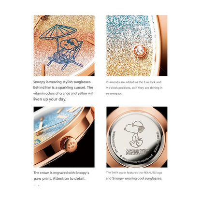 Snoopy Happy Sunset Beach Diamond-studded Sparkling Gradient Wristwatch - The Japanese Factory