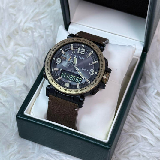 Used Casio Pro Trek PRG-600YL-5 watch with new strap