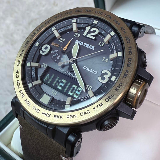 Used Casio Pro Trek PRG-600YL-5 watch with new strap