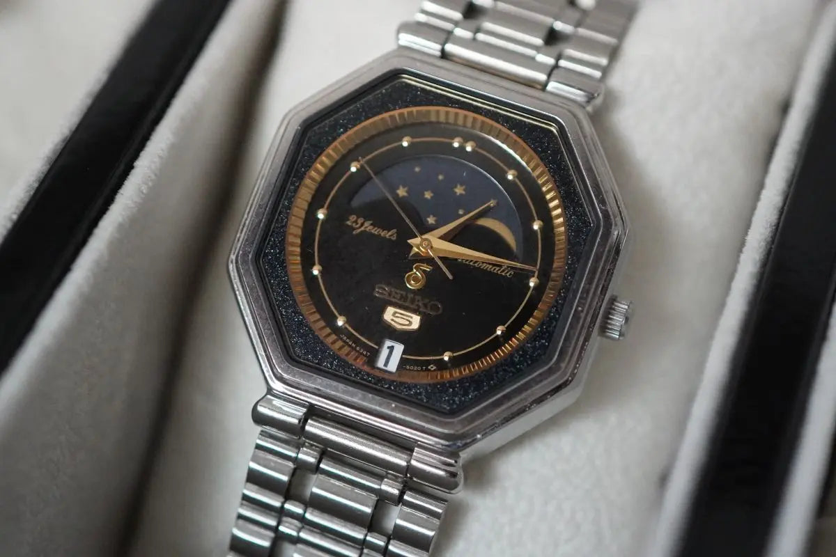 Vintage Seiko 5 Moon Phase 6347-5000 October 1986 Suwa Dial