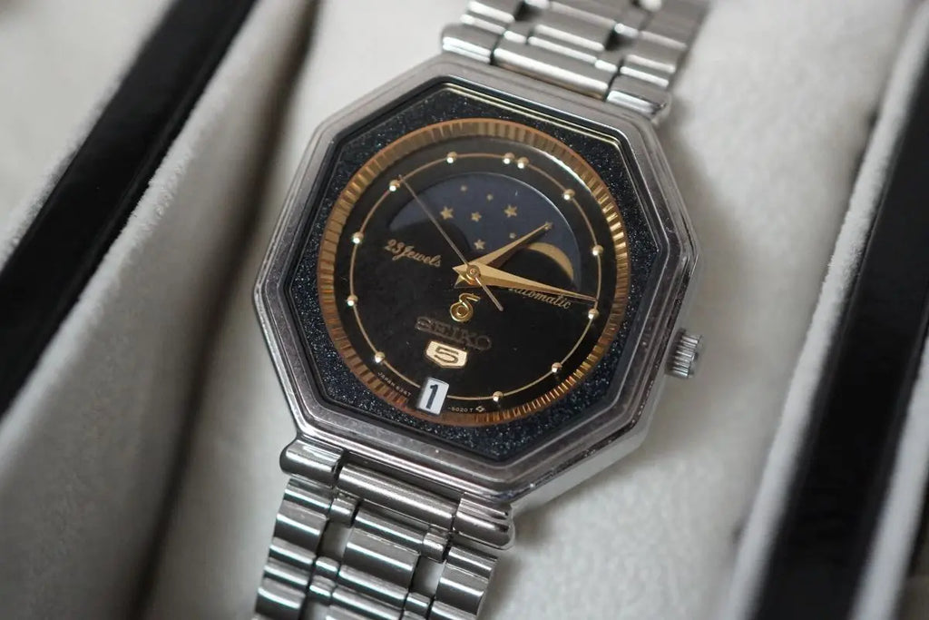 Vintage Seiko 5 Moon Phase 6347-5000 October 1986 Suwa Dial Automatic Men's Wristwatch - The Japanese Factory