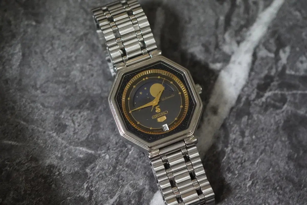 Vintage Seiko 5 Moon Phase 6347-5000 October 1986 Suwa Dial Automatic Men's Wristwatch - The Japanese Factory