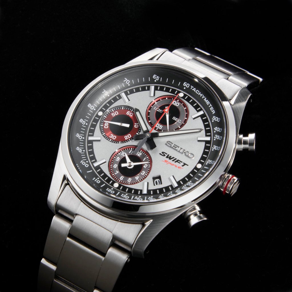 Suzuki Swift Sport x Seiko Chronograph Watch Premium Silver Limited Edition Japanese Wristwatch